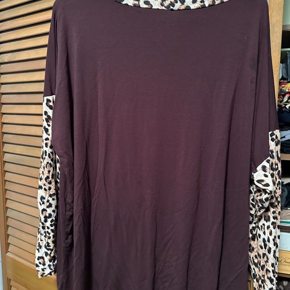 Brown Cowl Neck Shirt with Leopard around neck and part of sleeves - Picture 4 of 5